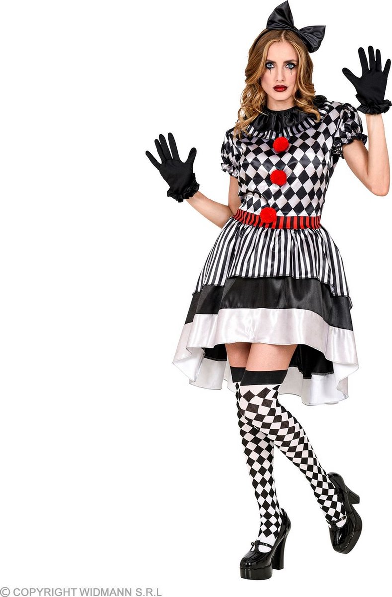 Harlequin Kostuum | Stille Harlekijn Pop Zwart Wit | Vrouw | Medium | Carnaval kostuum | Verkleedkleding